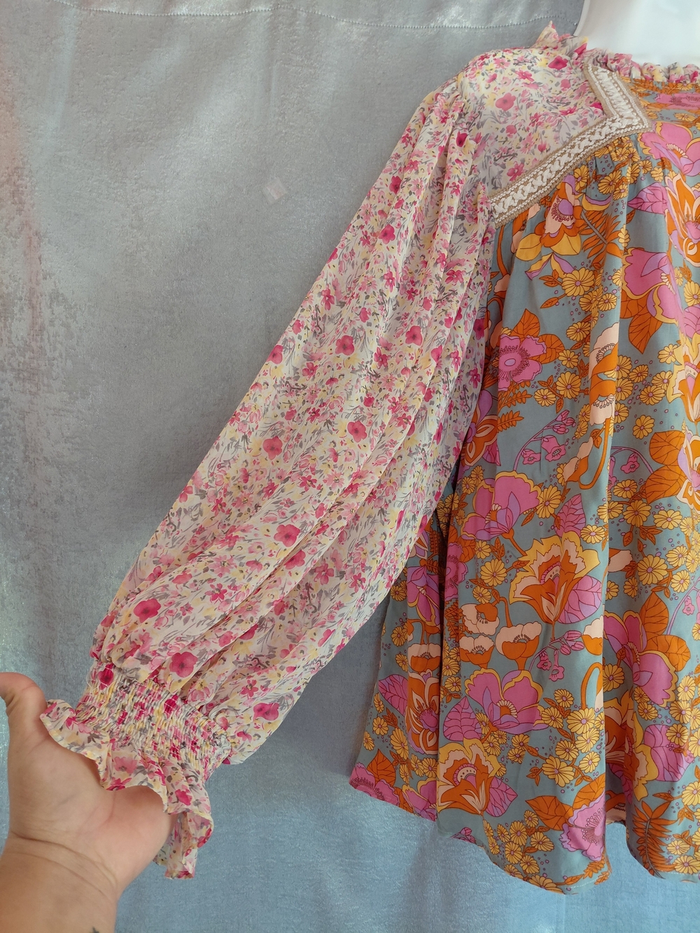 Jodif Boho Mixed Floral Print Cottagecore Babydoll Blouse Top Plus sz 2X Ruffle - Picture 6 of 14